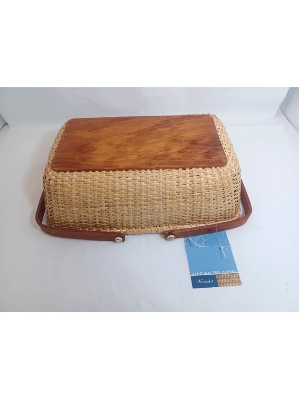 Vtg handcrafted Nantucket Gathering Basket Double Swing Handles 14”x10”x4” NOS N - Picture 6 of 12